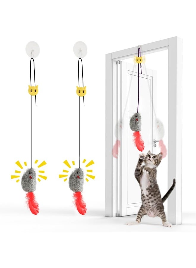 Bukela Self Play Cat Toys, 2 Pack Door Hanging Cat Mouse Toy with Squeaky Sound, No Batteries Required,Interactive Cat Enrichment Toys for Bored Indoor Adult Cats, Cat Boredom Toys Mice with Feather Tail - Image 1