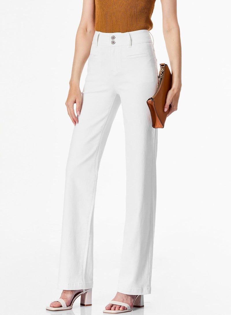 Sidefeel Jeans for Women Trendy Stretchy High Waisted Wide Leg Jeans Straight Leg Loose Denim Pants White Size 4 - Image 4