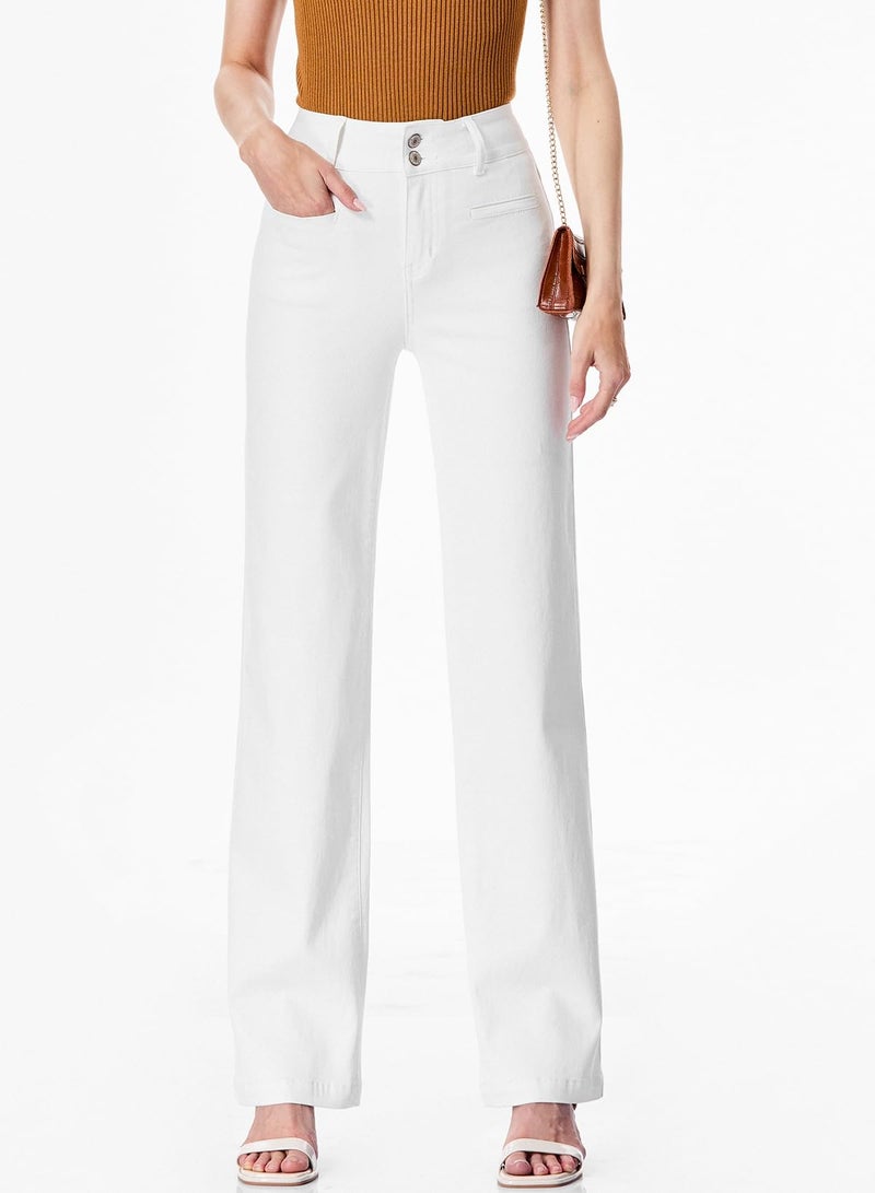 Sidefeel Jeans for Women Trendy Stretchy High Waisted Wide Leg Jeans Straight Leg Loose Denim Pants White Size 4 - Image 3