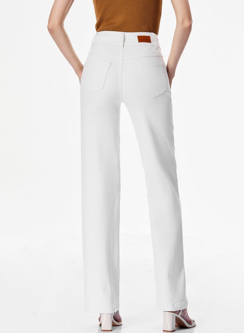 Sidefeel Jeans for Women Trendy Stretchy High Waisted Wide Leg Jeans Straight Leg Loose Denim Pants White Size 4 - Image 5