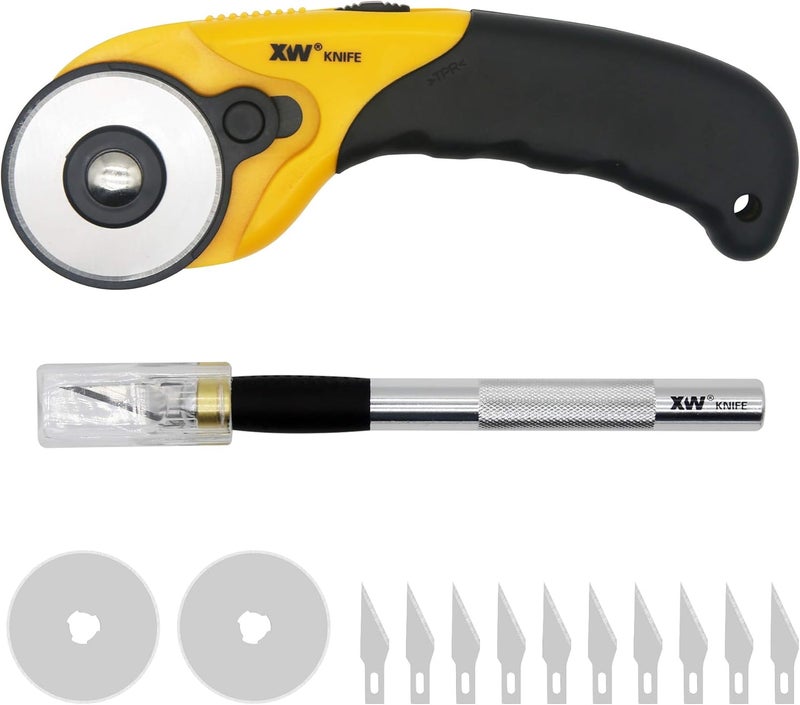 XW Hobby Knife Set- 45mm SKS-7 Rotary Cutter and Precision Knife for Art, Quilting and Crafting,12 Bonus Blades - Image 1