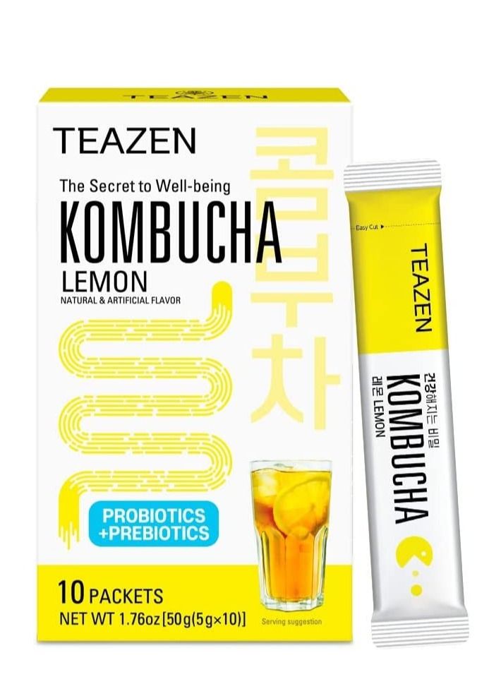 Teazen Kombucha Lemon Probiotics 10 Sticks - Image 1
