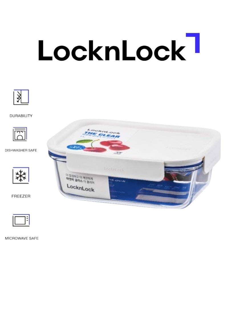LocknLock Clear Glass Rectangular 380ml White - Durable, Airtight, Heat-Resistant Food Storage Container - Image 1