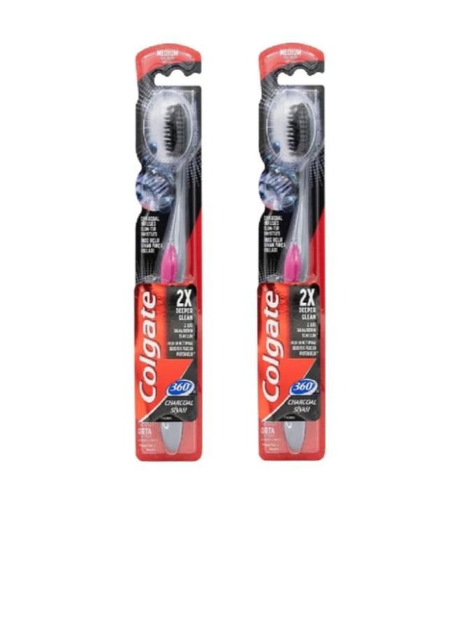 Colgate Two pieces of Colgate 360 ​​Charcoal toothbrush in multiple colors - Image 1