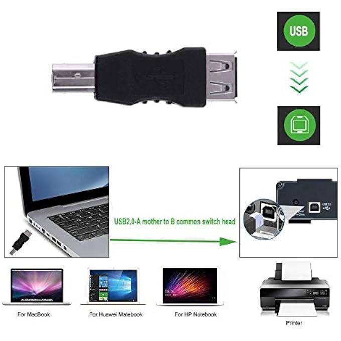 rayihni USB 2.0 A FEMALE TO B MALE ADAPTER CONNECTOR AF TO BM CONVERTER FOR PRINTER(BLACK) - Image 3