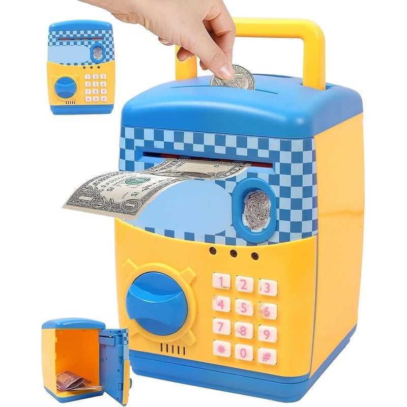 High Trusted® Kids Modern Money Safe ATM Machine, Finger Print Smart Sensor ATM Savings Money Bank with Electronic Lock (Yellow Blue) - Image 4