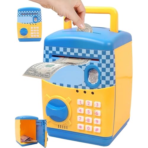 High Trusted® Kids Modern Money Safe ATM Machine, Finger Print Smart Sensor ATM Savings Money Bank with Electronic Lock (Yellow Blue) - Image 1
