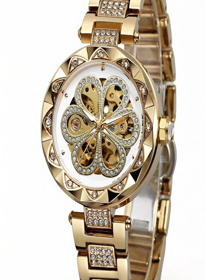 فورسينينج ساعة نسائية أوتوماتيكية ميكانيكية بسوار من الفولاذ المقاوم للصدأ، تصميم كلاسيكي مجوف، شاشة مضيئة، ساعة يد أنيقة - Image 4