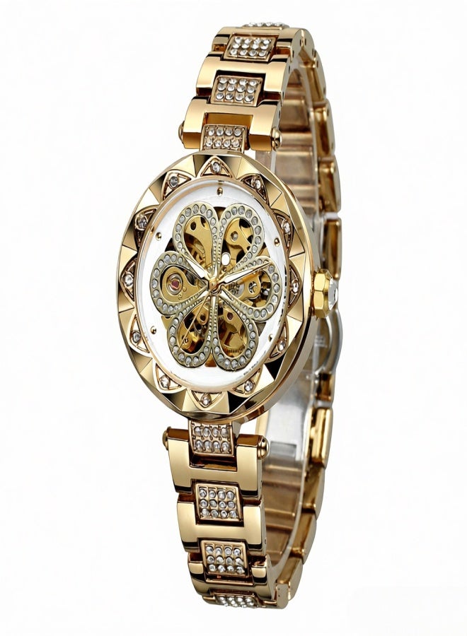 فورسينينج ساعة نسائية أوتوماتيكية ميكانيكية بسوار من الفولاذ المقاوم للصدأ، تصميم كلاسيكي مجوف، شاشة مضيئة، ساعة يد أنيقة - Image 5