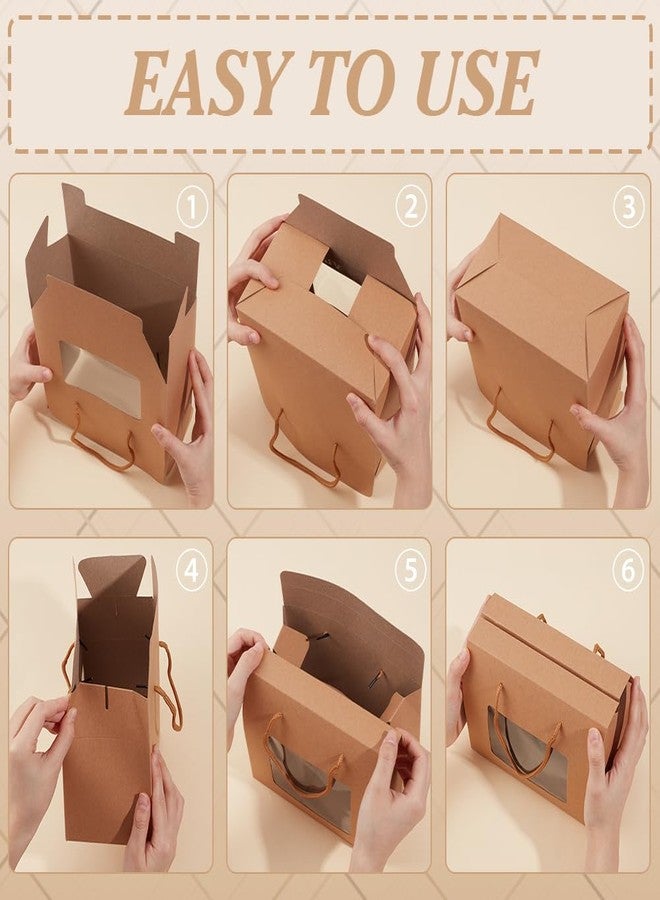 BENECREAT 20 Packs Kraft Paper Box with Handles, 7.8x6.3x4.3inch Brown Gift Boxes with Clear Window for Packaging, Retail, Party, Gifts, Wedding, Business - Image 3