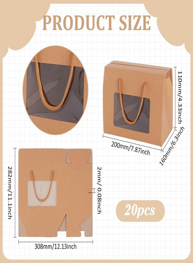 BENECREAT 20 Packs Kraft Paper Box with Handles, 7.8x6.3x4.3inch Brown Gift Boxes with Clear Window for Packaging, Retail, Party, Gifts, Wedding, Business - Image 2