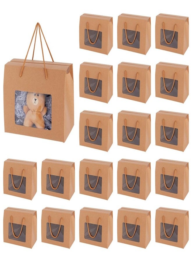 BENECREAT 20 Packs Kraft Paper Box with Handles, 7.8x6.3x4.3inch Brown Gift Boxes with Clear Window for Packaging, Retail, Party, Gifts, Wedding, Business - Image 1