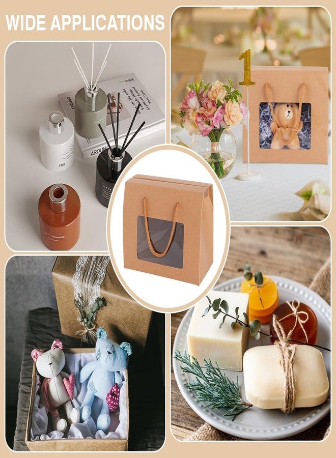 BENECREAT 20 Packs Kraft Paper Box with Handles, 7.8x6.3x4.3inch Brown Gift Boxes with Clear Window for Packaging, Retail, Party, Gifts, Wedding, Business - Image 5