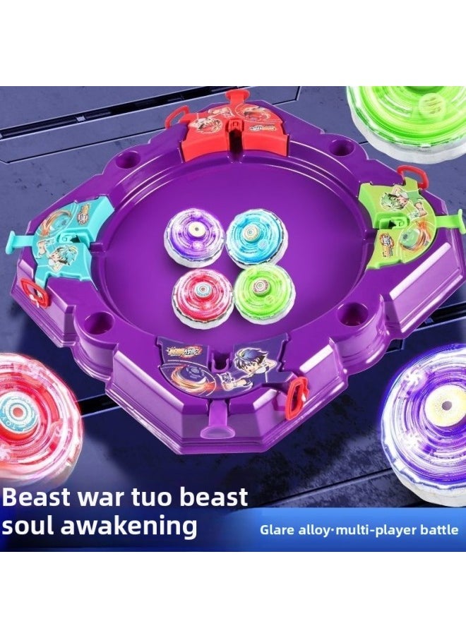 Generic - Toy Double Top Battle Pull Line Parent-Child Combat Interactive Table Game Luminous Alloy Boy-Colour:Upgraded Purple Double Top Plate + 4 Luminous Tops (comes With Penalty Plate) - Image 1