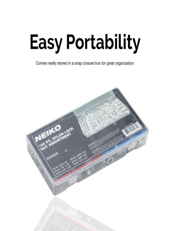 NEIKO 50432A Hex Nut Assortment Set | 150 Pc Nylon Locking Nuts | A3 Steel Hex Assorted Hardware Kit #10 & SAE | Metal Screw Nut for Bolts | Friction Lock Nut - Image 5