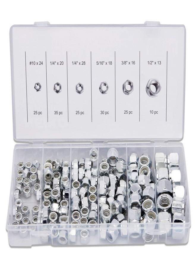 NEIKO 50432A Hex Nut Assortment Set | 150 Pc Nylon Locking Nuts | A3 Steel Hex Assorted Hardware Kit #10 & SAE | Metal Screw Nut for Bolts | Friction Lock Nut - Image 1