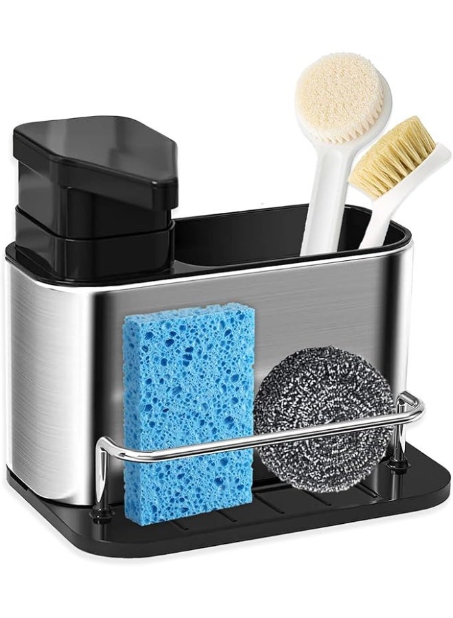 Shein 3-in-1 Stainless Steel Kitchen Sink Organizer with Soap Dispenser and Sponge Holder – Space-Saving, Stylish Dishwashing Station - Image 1