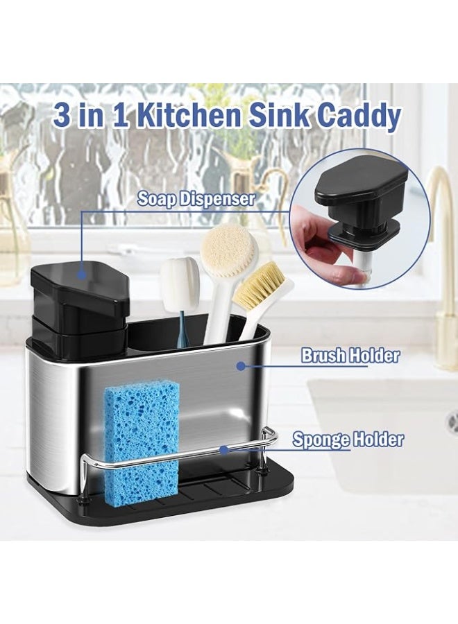 Shein 3-in-1 Stainless Steel Kitchen Sink Organizer with Soap Dispenser and Sponge Holder – Space-Saving, Stylish Dishwashing Station - Image 4