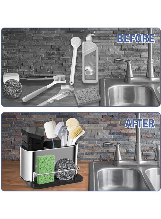 Shein 3-in-1 Stainless Steel Kitchen Sink Organizer with Soap Dispenser and Sponge Holder – Space-Saving, Stylish Dishwashing Station - Image 3