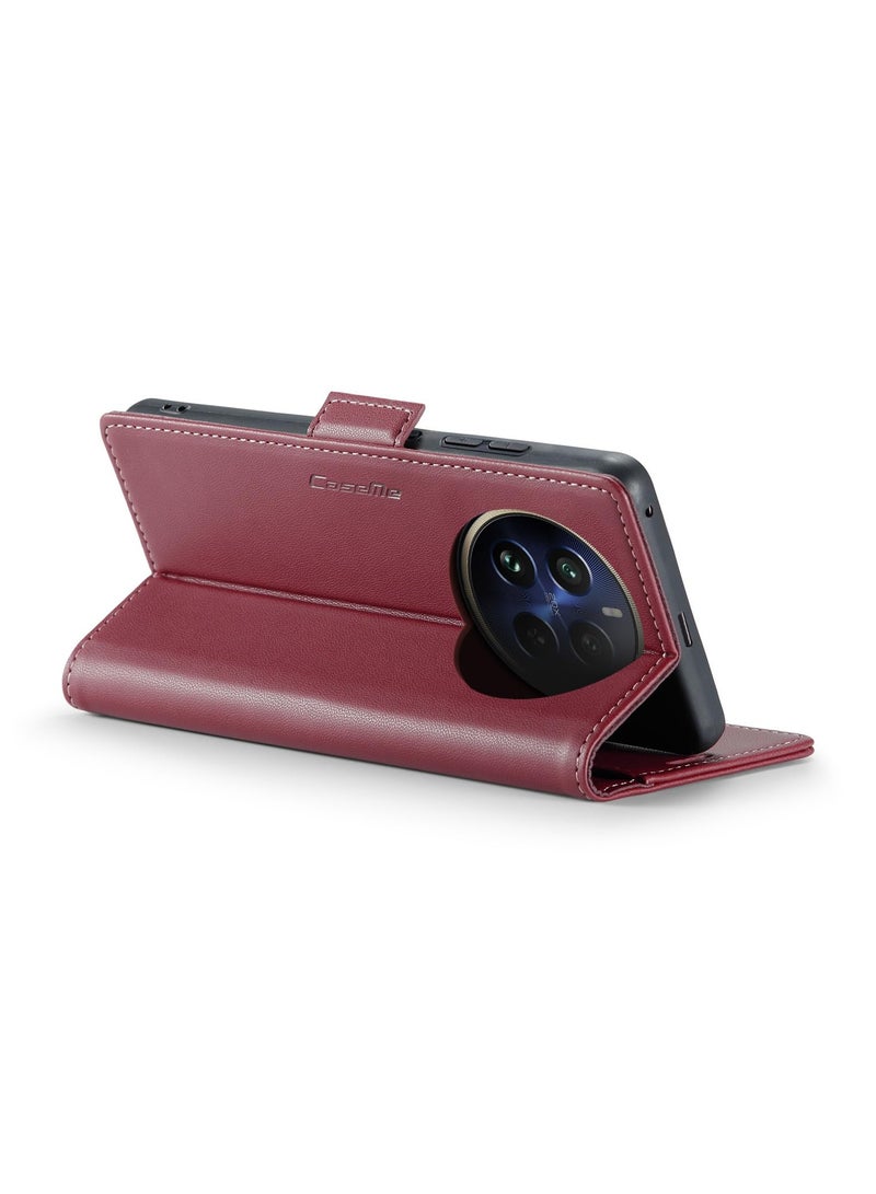 CaseMe Phone Case Luxury PU Leather Design Anti Fingerprint 023 Flip Cover Card Slot Holder Cover For Realme 12 Pro/Realme 12 Pro Plus/Realme P1 Pro (Red) - Image 2