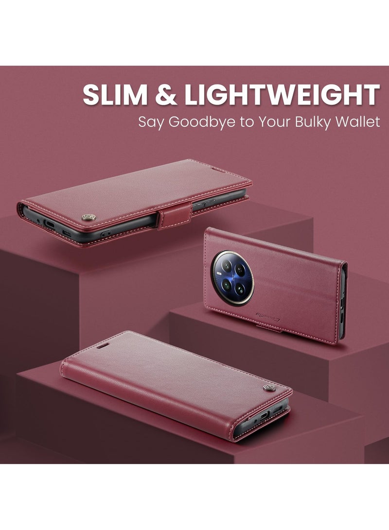 CaseMe Phone Case Luxury PU Leather Design Anti Fingerprint 023 Flip Cover Card Slot Holder Cover For Realme 12 Pro/Realme 12 Pro Plus/Realme P1 Pro (Red) - Image 3