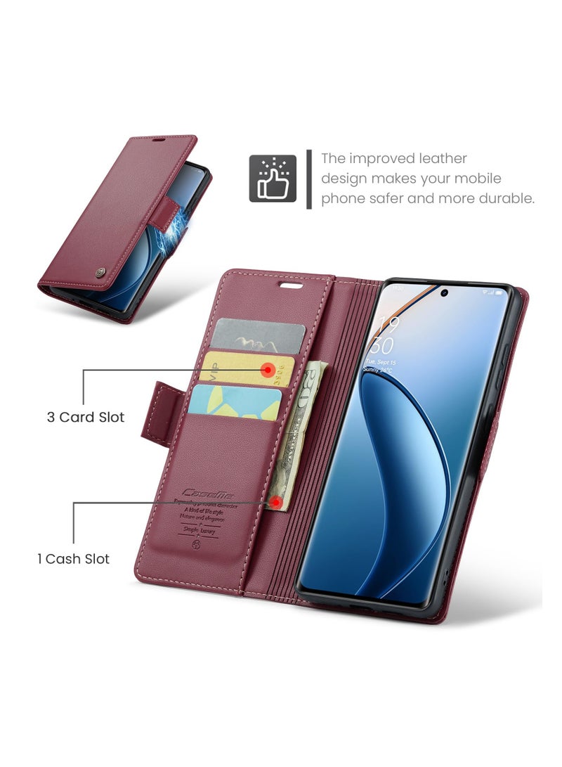CaseMe Phone Case Luxury PU Leather Design Anti Fingerprint 023 Flip Cover Card Slot Holder Cover For Realme 12 Pro/Realme 12 Pro Plus/Realme P1 Pro (Red) - Image 4