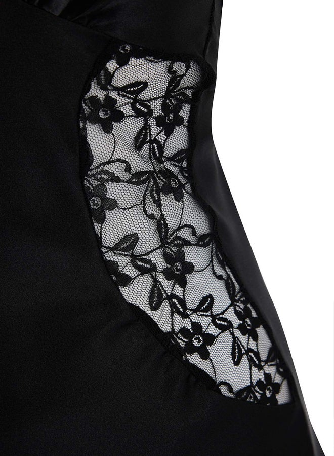 trendyol Black Lace Detailed Strap Satin Woven Nightgown - Image 5