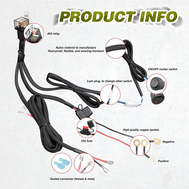 LTEODCHEW 14.7ft Nylon Wiring Harness with Rock Switch - Image 2
