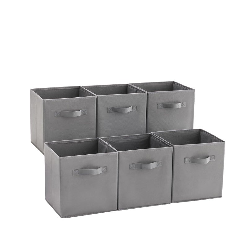 MAX Houser 6 Pack Foldable Fabric Storage Bins with Handles - Ideal for Closet Organization, Bedroom and Nursery (Grey, 10.5"x10.5"x11") - Image 1