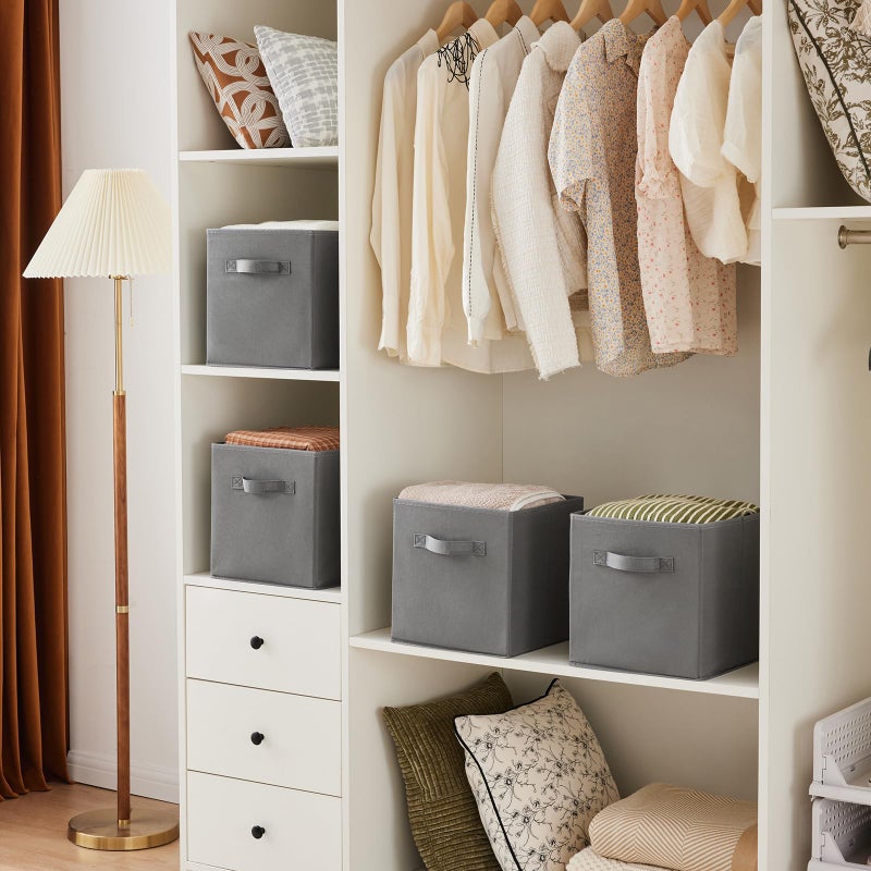 MAX Houser 6 Pack Foldable Fabric Storage Bins with Handles - Ideal for Closet Organization, Bedroom and Nursery (Grey, 10.5"x10.5"x11") - Image 2