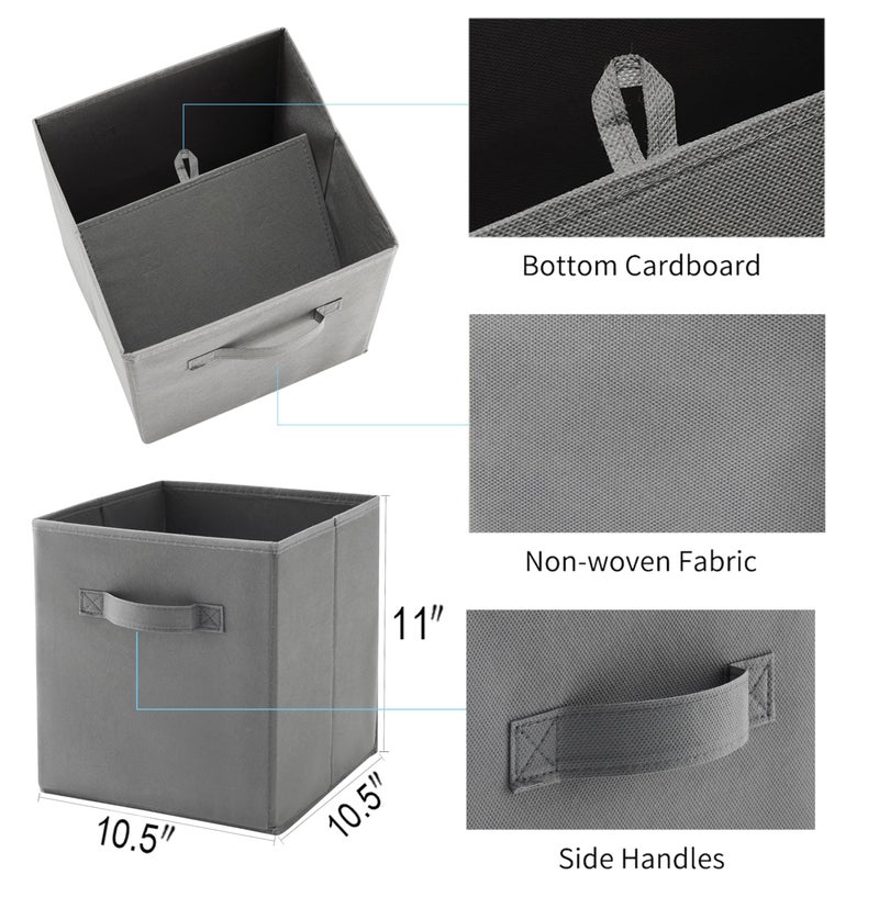 MAX Houser 6 Pack Foldable Fabric Storage Bins with Handles - Ideal for Closet Organization, Bedroom and Nursery (Grey, 10.5"x10.5"x11") - Image 3