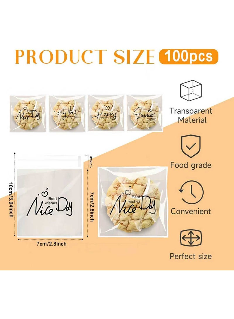 100 قطعة 7*7 سم أكياس كعك لطيفة ذاتية اللصق، أكياس بلاستيكية شفافة قابلة للإغلاق لأكياس الحلوى لتغليف الحلوى والكعك والمخبوزات وهدايا الحفلات، أكياس صغيرة للكعك والحلوى والمجوهرات. - Image 2
