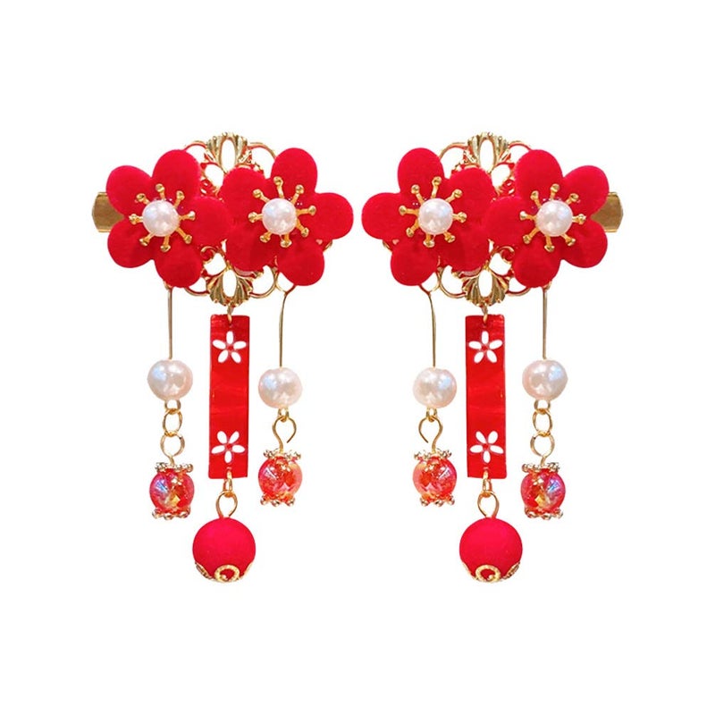 Kimono Flower and Tassel Hairpins  Ancient Chinese Style Hanfu Hair Accessories for Girls 1 Pair