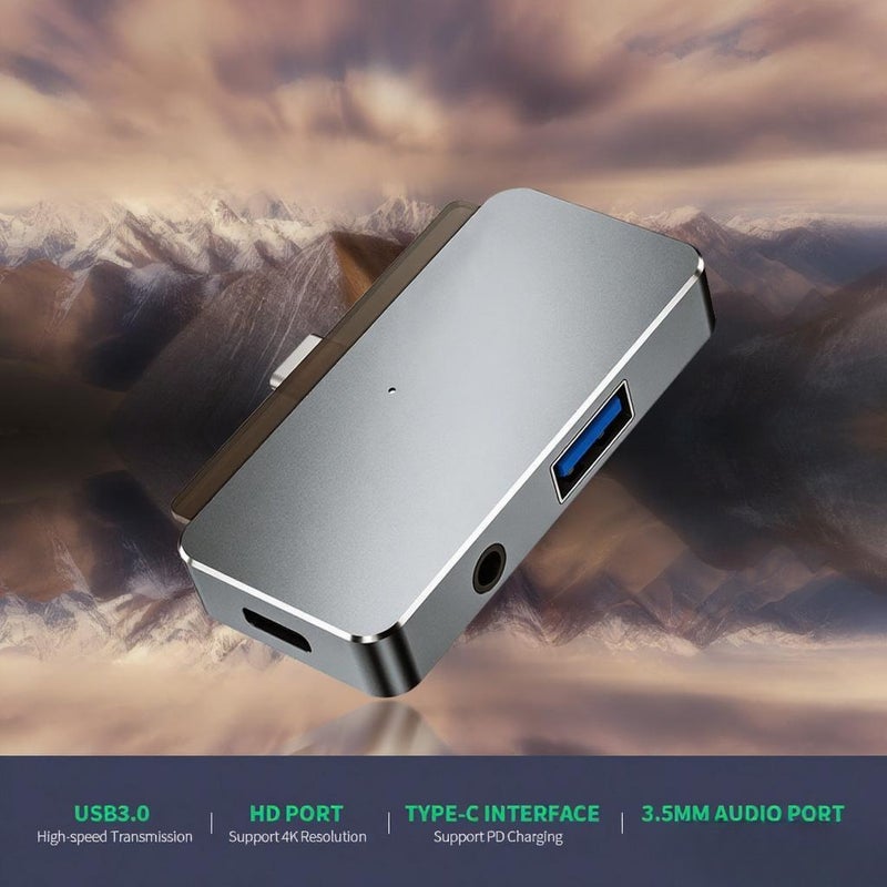 مركز Type-C 4 في 1 مركز سبائك الألومنيوم من Type-C إلى USB3.0 وصوت عالي الدقة متوافق مع أجهزة iPad Pro والهواتب والأجهزة اللوحية والأجهزة المحمولة التي تحتوي على منفذ Type-C - Image 4