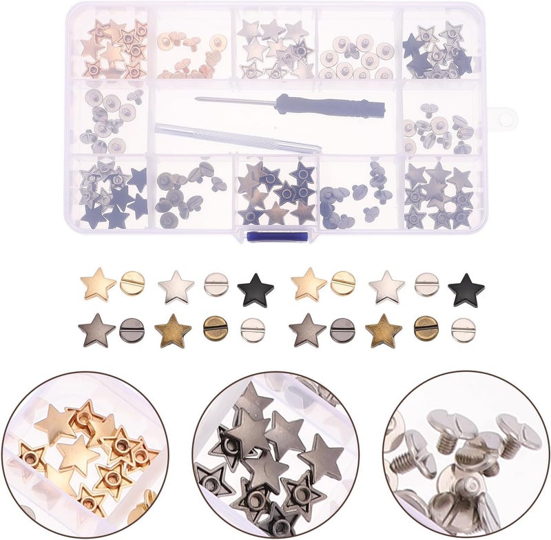 PRETYZOOM 11mm Star Shape Rivets DIY Leather Craft Studs 60 Sets Multi-Color with 2 Tools for Bag Making and Leather Repair Accessories - Image 4
