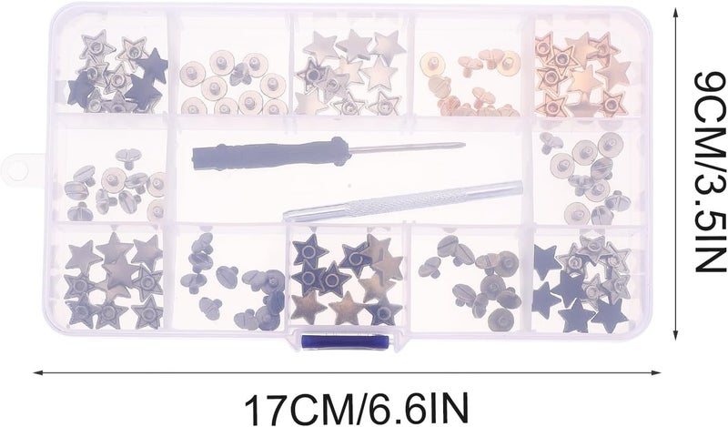 PRETYZOOM 11mm Star Shape Rivets DIY Leather Craft Studs 60 Sets Multi-Color with 2 Tools for Bag Making and Leather Repair Accessories - Image 2