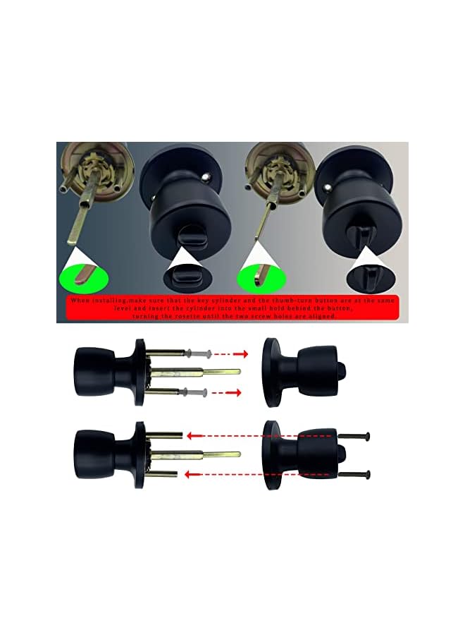 promass Entry Door Knob Keyless, Round Ball Lock Interior/Exterior Door Knob, Interior Keyless Non Locking Round Door Handle, keyless entry door lock, for Bedroom, Bathroom(Matte Black Keyless 1Pack) - Image 4