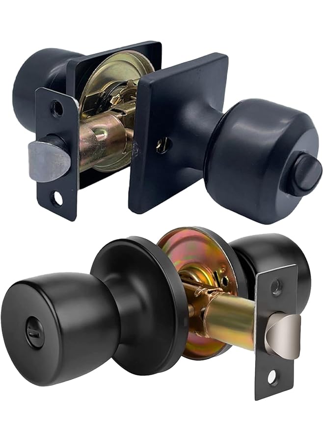 promass Entry Door Knob Keyless, Round Ball Lock Interior/Exterior Door Knob, Interior Keyless Non Locking Round Door Handle, keyless entry door lock, for Bedroom, Bathroom(Matte Black Keyless 1Pack) - Image 1