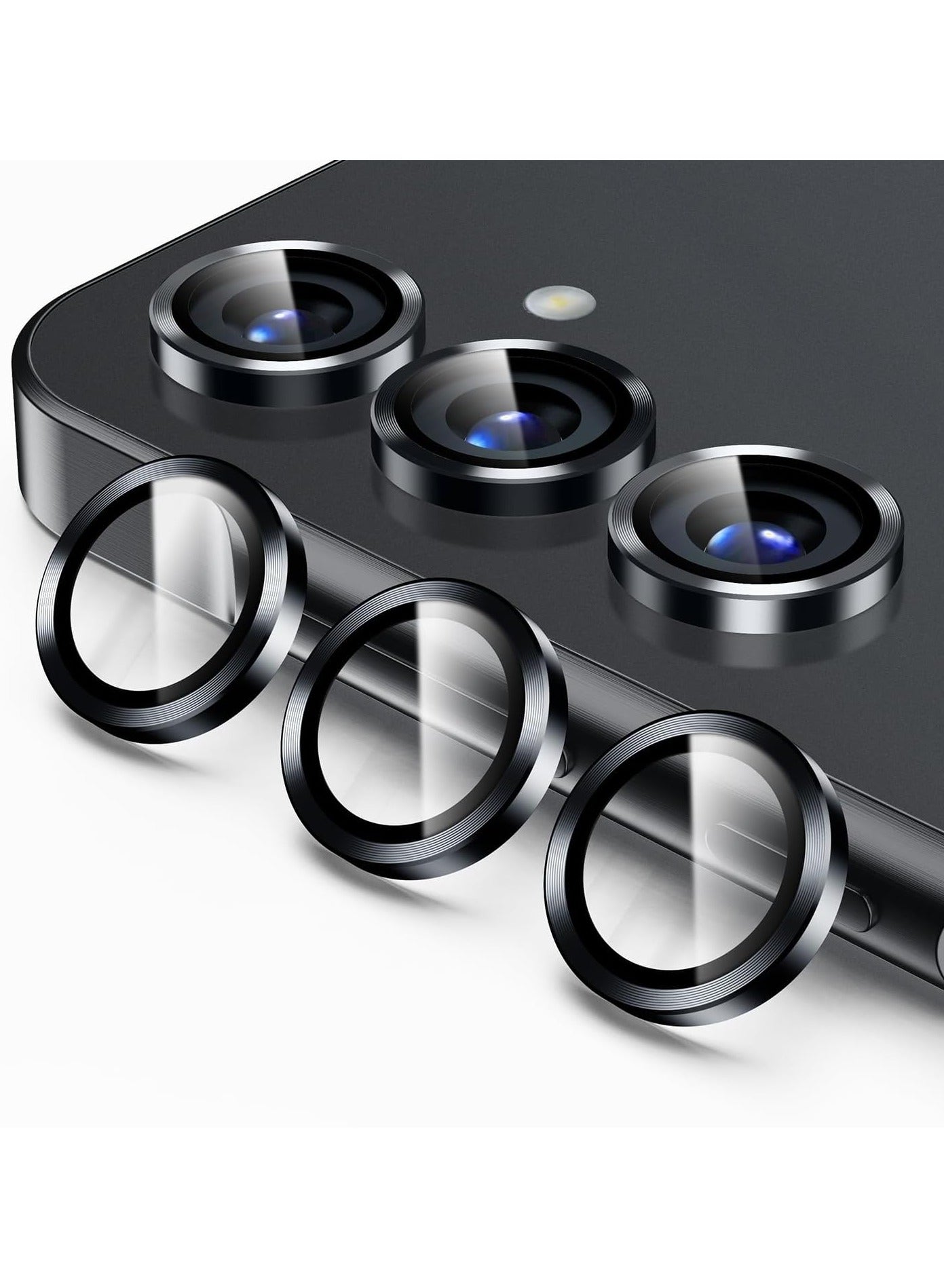 For Samsung Galaxy A15 Camera Lens Protector, Individual Tempered Glass Camera Screen Protector Metal Ring Lens Cover for Samsung Galaxy A15 , 1 Set (Black)