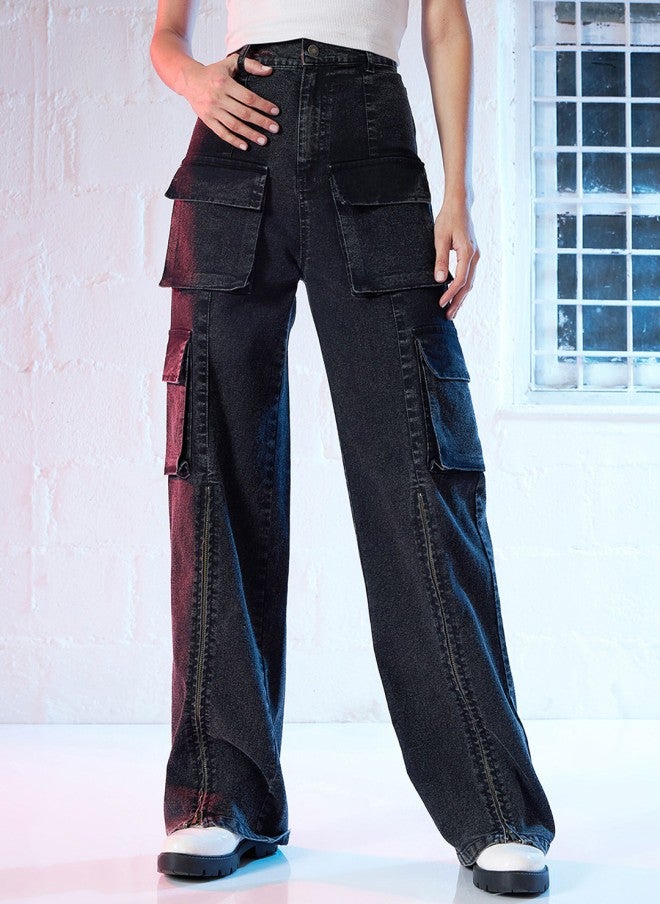 SASSAFRAS High-Rise Black Straight Fit Jeans for Women - Image 1
