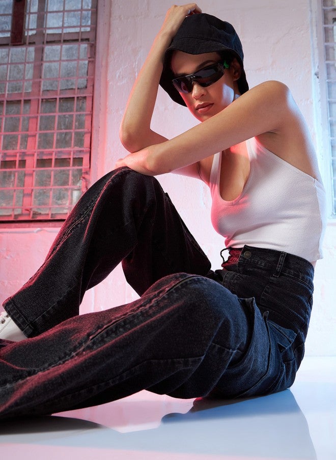 SASSAFRAS High-Rise Black Straight Fit Jeans for Women - Image 5
