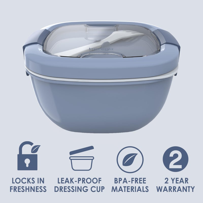 Bentgo حاوية السلطة الشاملة من بنتغو - وعاء سلطة كبير  صينية بنتو  حاوية صلصة مانعة للتسرب  غطاء محكم  وشوكة لوجبات الغداء الصحية للبالغين؛ خالية من BPA وآمنة في غسالة الصحون/الميكروويف (Slate) - Image 2