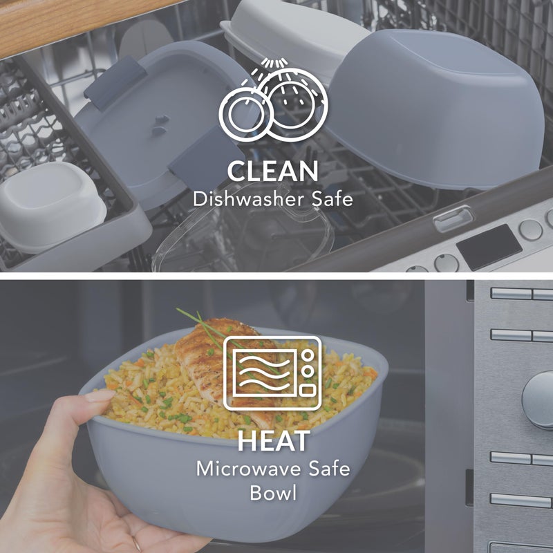 Bentgo حاوية السلطة الشاملة من بنتغو - وعاء سلطة كبير  صينية بنتو  حاوية صلصة مانعة للتسرب  غطاء محكم  وشوكة لوجبات الغداء الصحية للبالغين؛ خالية من BPA وآمنة في غسالة الصحون/الميكروويف (Slate) - Image 4