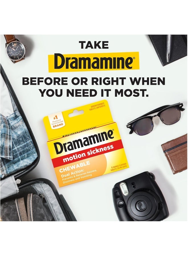 Dramamine Med Tech Products Dramamine Motion Sickness Relief Chewable Tablets, 50 mg, Orange Flavored 8 Tabs (Pack of 1)  - Image 3