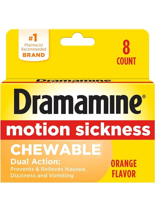 Dramamine Med Tech Products Dramamine Motion Sickness Relief Chewable Tablets, 50 mg, Orange Flavored 8 Tabs (Pack of 1)  - Image 1
