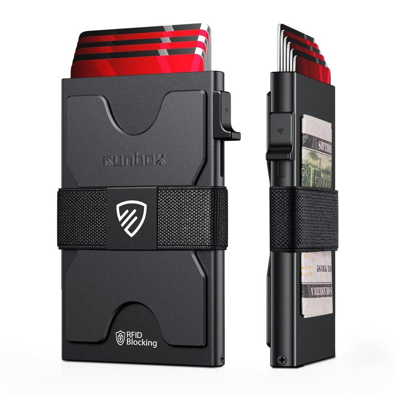 RUNBOX Slim Card Holder Wallet for Men, Minimalist RFID Blocking Wallet with Pop-Up Function, Ultra-Thin Design, Metal Business Card Cases holds 6+6 Cards, Gifts for Men, Men's Accessories - Image 1