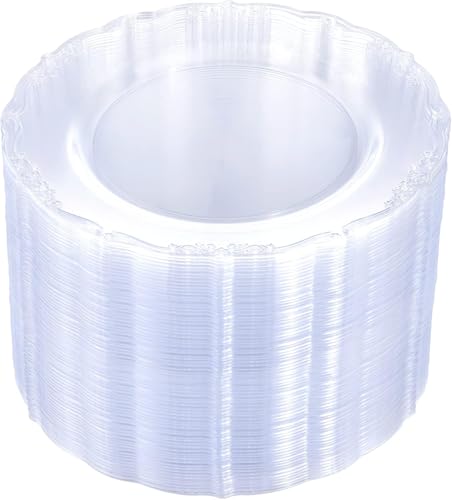 UQE 60 Pieces Clear Plastic Plates  1025 Inch Clear Disposable Plates  Washable  Reusable  Premium Hard Disposable Dinner Plates  Party Supplies for Birthdays Celebrations Wedding and Events