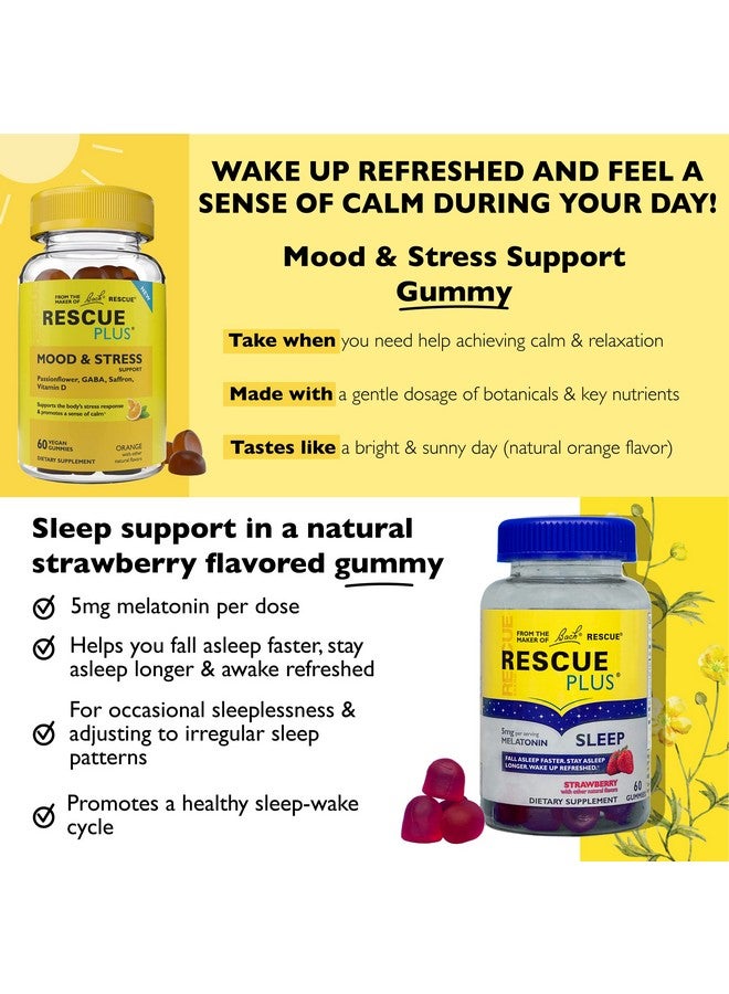 RESCUE Bach Plus Sleep Gummies with 5mg Melatonin/dose [and] Bach Plus Mood & Stress Support Gummies with Key Nutrients and Botanicals - 2PK Dietary Supplements, 60Ct Each - Image 2