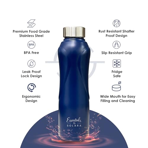 SOLARA Stainless Steel Water Bottle 1 Litre (Pack of 3), Dark Blue, Leak Proof, Single walled, Home & Kitchen Bottle, Gym Bottle, Treking Bottle, Travel Bottles - Image 2