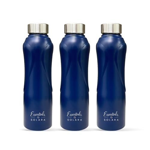 SOLARA Stainless Steel Water Bottle 1 Litre (Pack of 3), Dark Blue, Leak Proof, Single walled, Home & Kitchen Bottle, Gym Bottle, Treking Bottle, Travel Bottles - Image 1